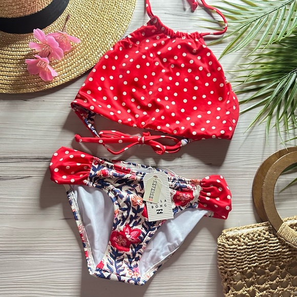 Billabong 🌺 Girls’ Hi Neck Free Babe Floral Bikini 👙❤️ - Picture 1 of 9